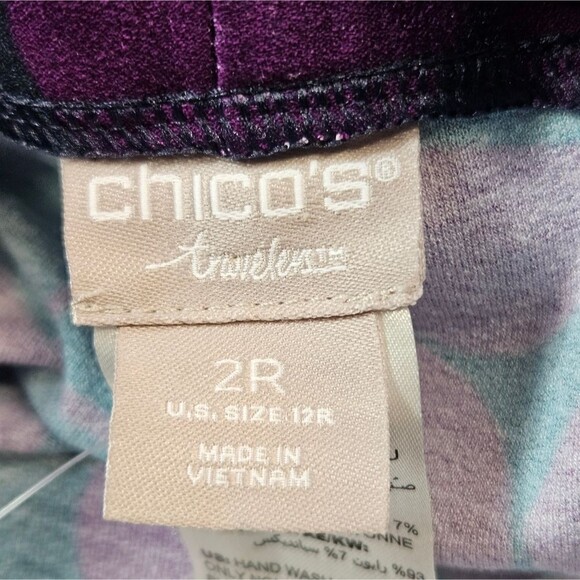 Chicos Travelers Pants Crepe Floral Straight Leg Pull On Sz 2R 12R Purple Travel - Picture 4 of 15